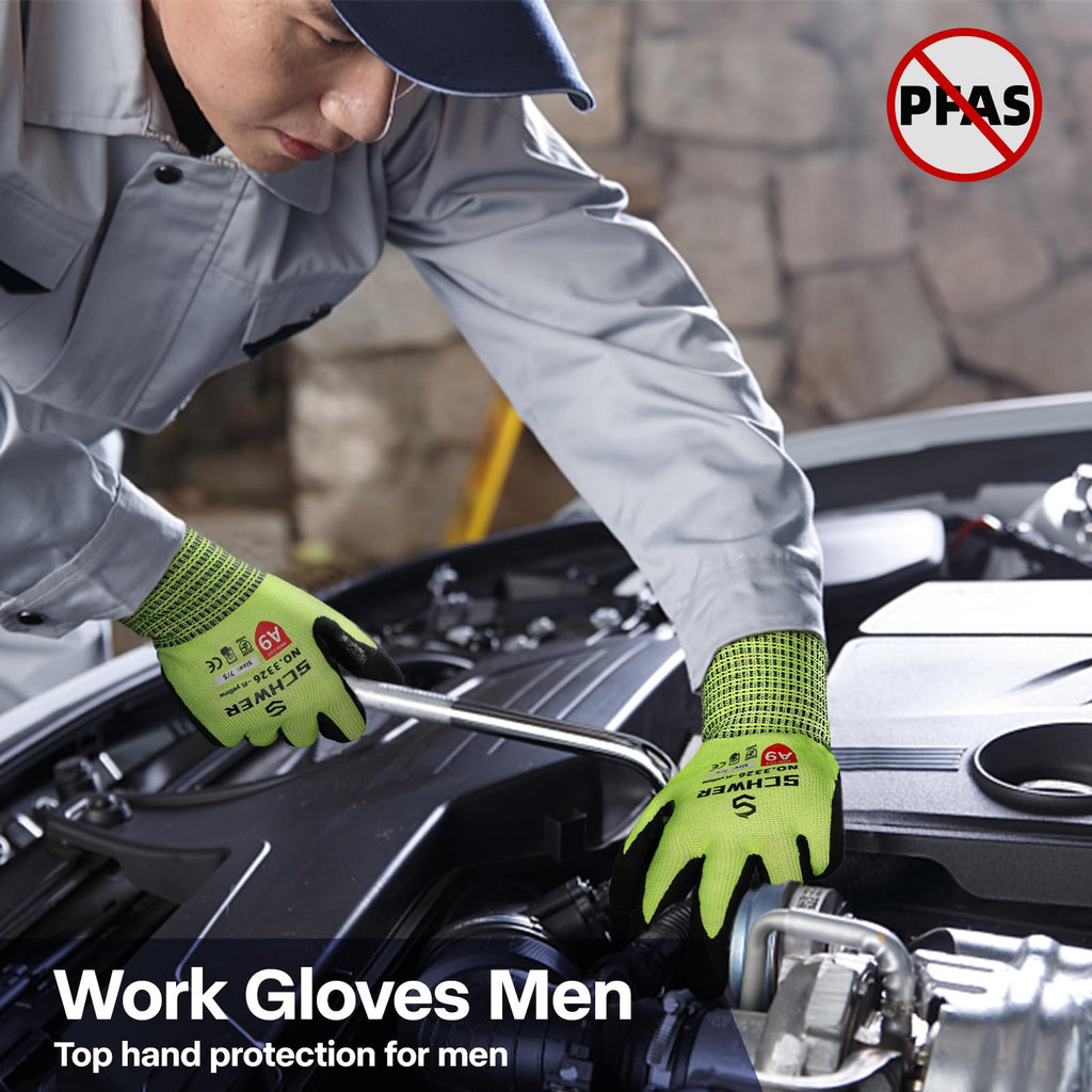Schwer ProGuard High Level Cut Resistant Work Gloves for Extreme Protection, ANSI A9 Cut Gloves with Reinforced Thumb, Non Slip, Breathable, Durable, Touch-screen, Black 1 Pair（L 3326