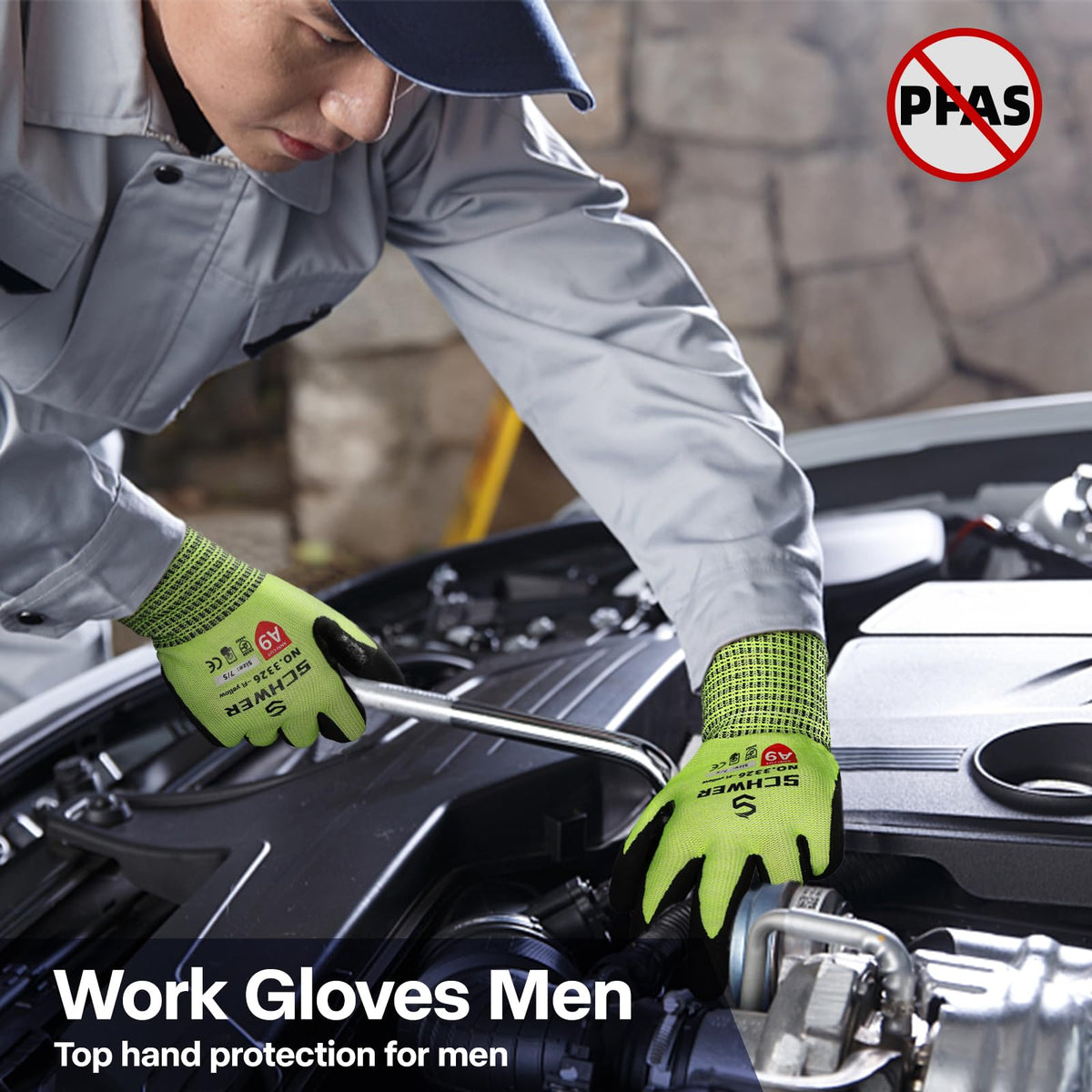 Schwer ProGuard High Level Cut Resistant Work Gloves for Extreme Protection, ANSI A9 Cut Gloves with Reinforced Thumb, Non Slip, Breathable, Durable, Touch-screen, Black 1 Pair（L 3326