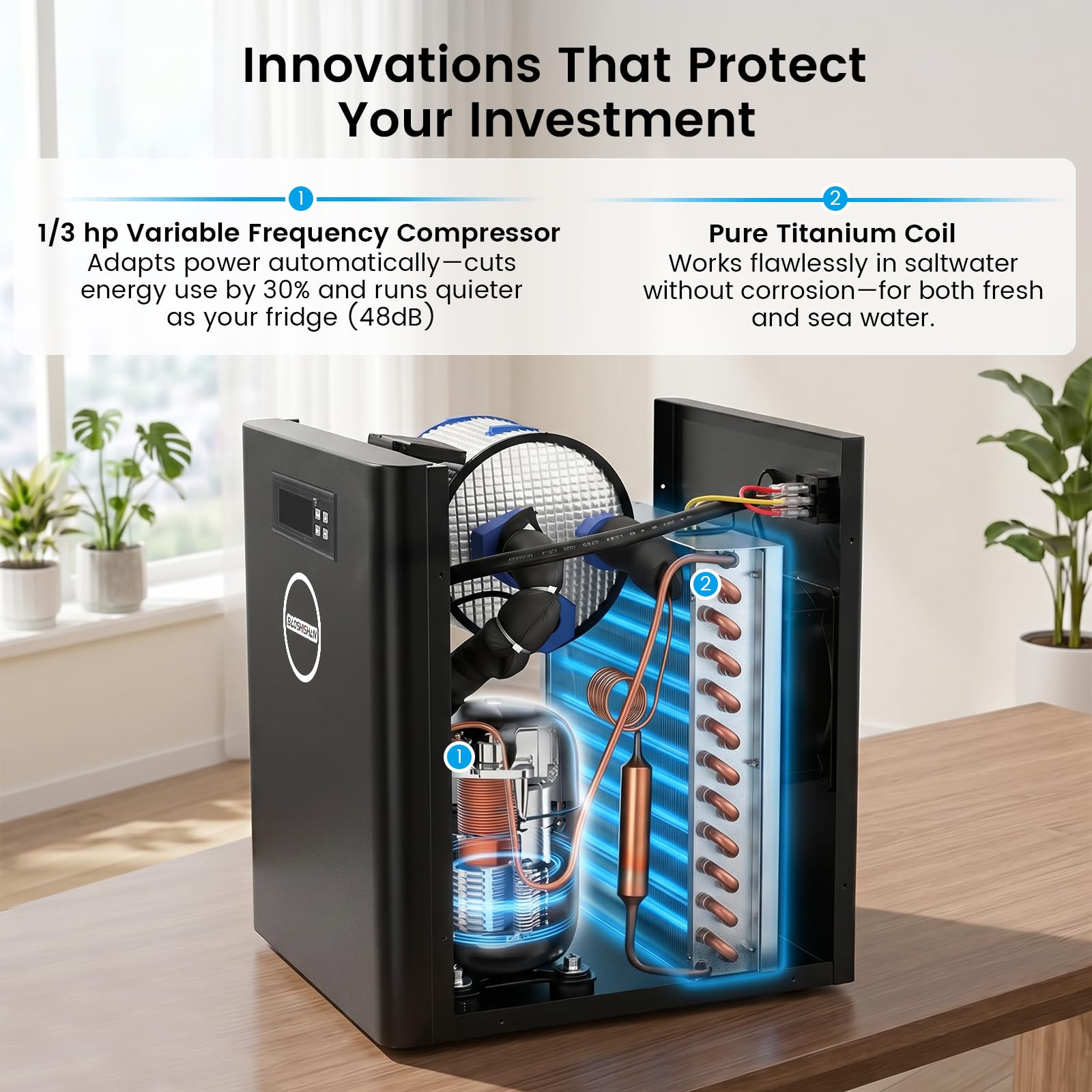 BAOSHISHAN Aquarium Chiller 42gal 1/10 HP Water Chiller for Hydroponics System with Compressor Refrigeration Special Quiet Design for Fish Tank Axolotl Coral Reef Tank 160L (160L)