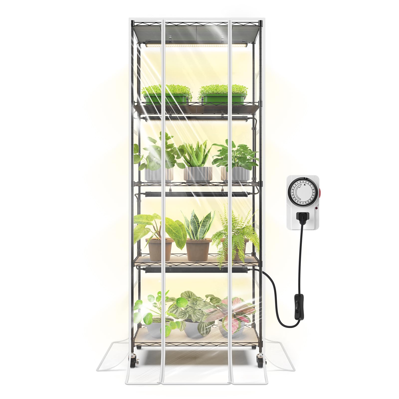 Barrina LH750 Pegboard Indoor Greenhouse with Grow Light, Plant Cabinet with 90W 5000K Full Spectrum Lamps, 3 Adjustable Pegboards, Timer, Wheel, for Foliage Plant, Seedling, 29.5x13.8x67.9IN