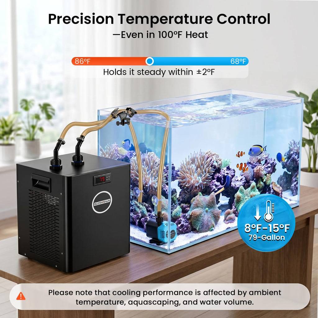 BAOSHISHAN Aquarium Chiller 42gal 1/10 HP Water Chiller for Hydroponics System with Compressor Refrigeration Special Quiet Design for Fish Tank Axolotl Coral Reef Tank 160L (160L)