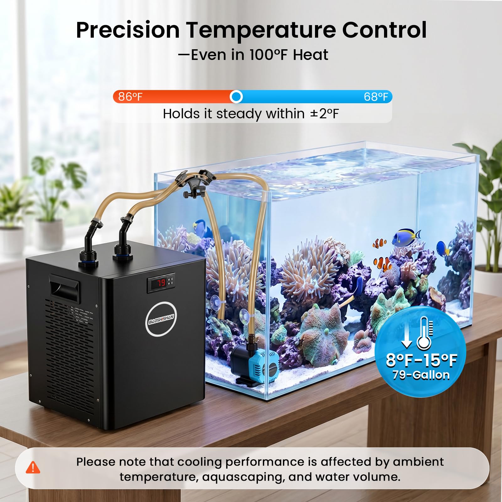 BAOSHISHAN Aquarium Chiller 42gal 1/10 HP Water Chiller for Hydroponics System with Compressor Refrigeration Special Quiet Design for Fish Tank Axolotl Coral Reef Tank 160L (160L)
