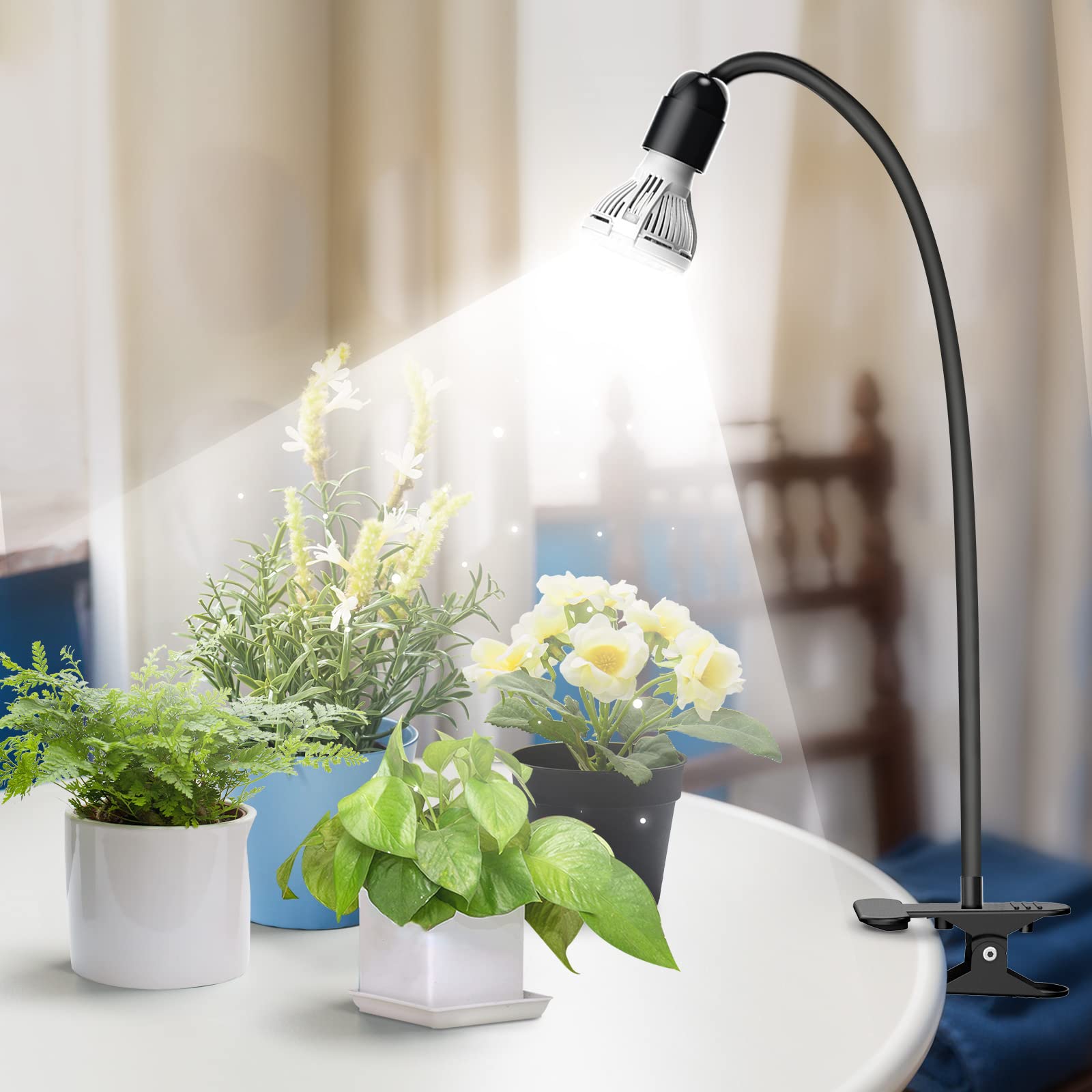 SANSI LED Grow Lights for Indoor Plants, Lifetime Free Bulb Replacement, 300W Full Spectrum Dual Gooseneck Clip Plant Grow Light, Plant Light with Timer 4/8/12 Hrs, High PPFD Growing Power Grow Lamp