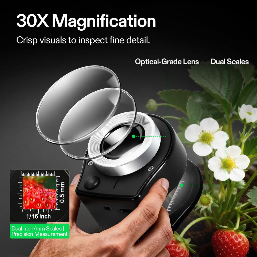 VIVOSUN 2-Pack Jewelry Loupe, 30X and 60X Foldable Magnifier UV/LED Lights, Desktop Loupe with LED & UV Lights for Jewelry, Gems, Watches, Coins, and Stamps, Black