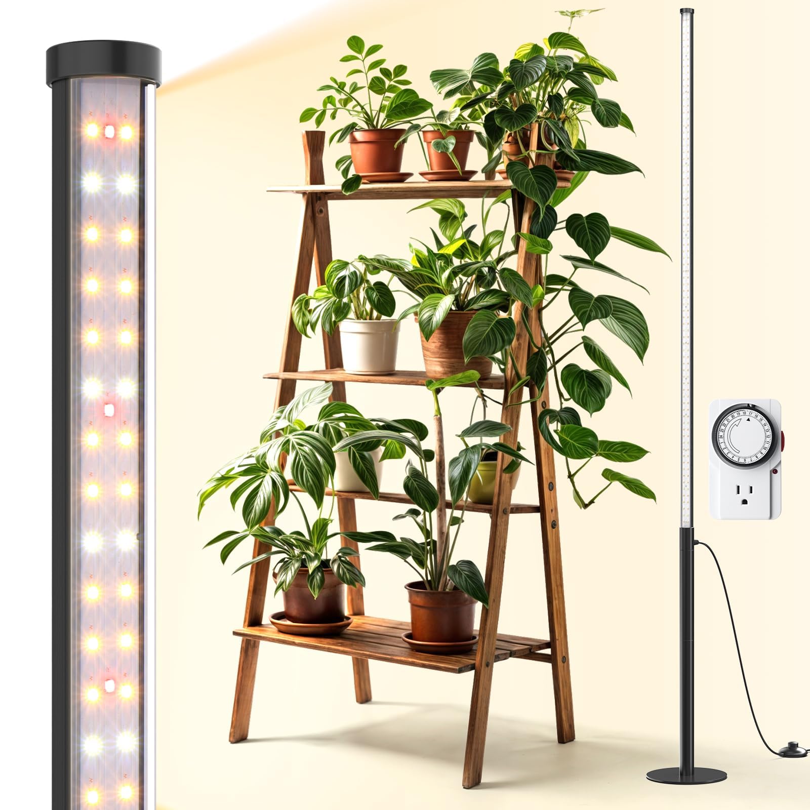 Barrina T10 Pro Standing Grow Light with Timer, 42W, 5000K, Full Spectrum Vertical Tall Grow Lights for Indoor Plants, Wide Coverage, 4FT to 5.6FT Height with Foot Switch, for Flower and Tall Plants