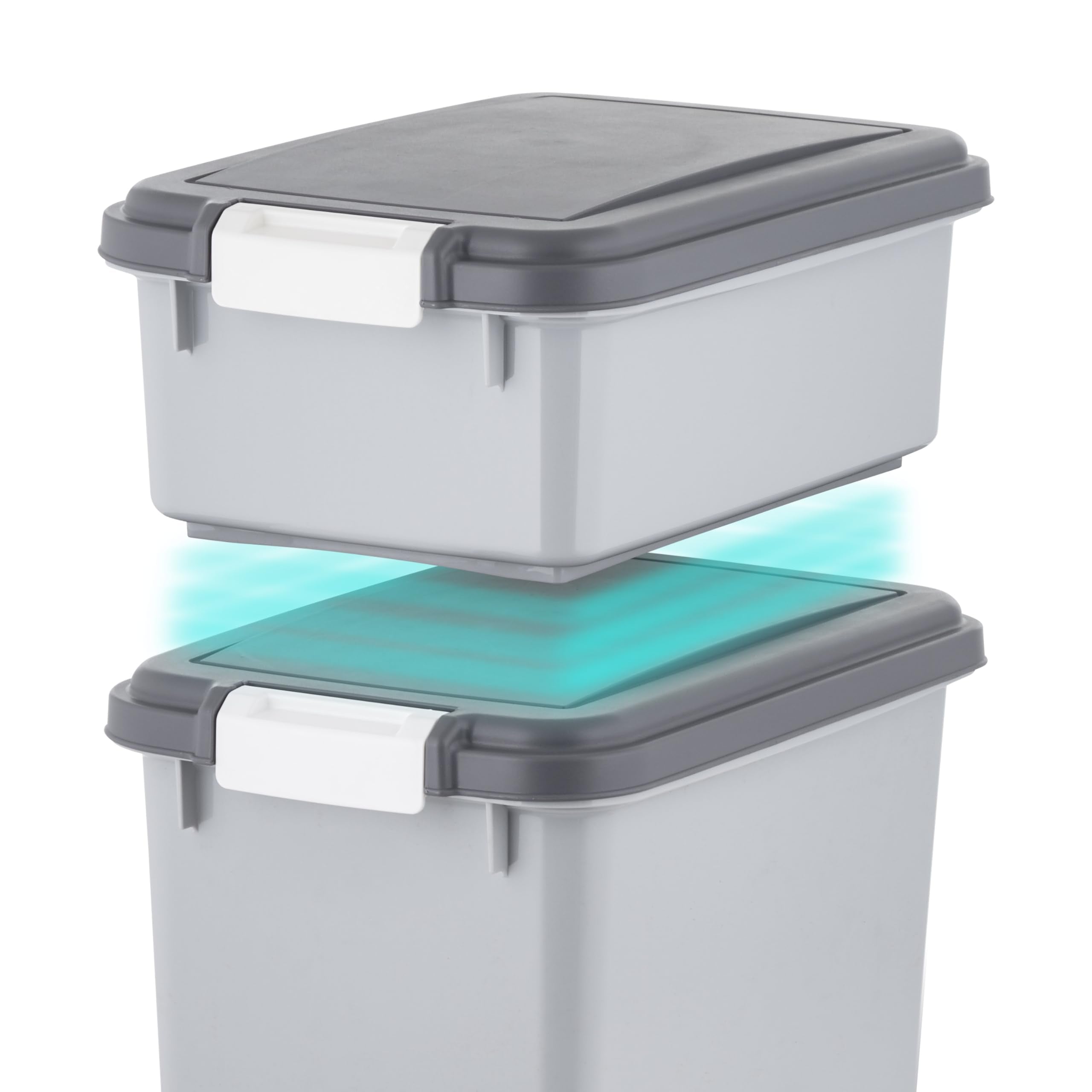 IRIS USA Storage Container, 30 lbs & 11 lbs Combo, Stackable, 2-Cup Scoop, Wheels, Easy Mobility, Gray