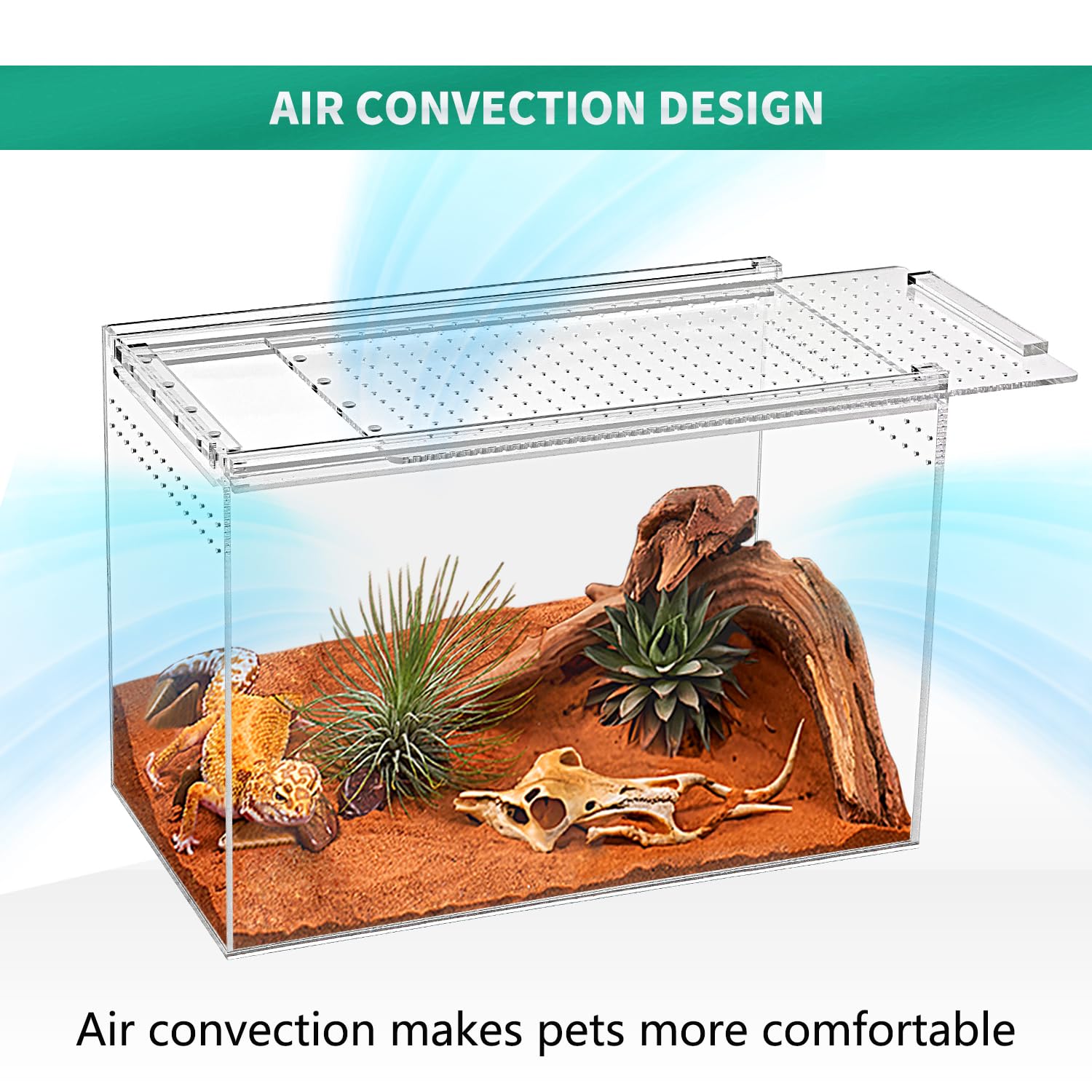 Reptile Terrarium,6.8" x 6.8"x 6" Reptile Breeding Box, Magnetic Acrylic Enclosure，for Tarantula，Hermit Crab，Jumping Spider，Iguana，Leopard Gecko，Bearded Dragon, Insect, Mantis, Scorpions.