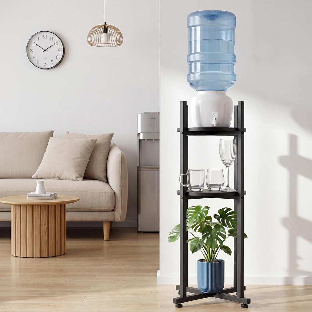 VEVOR Water Dispenser Stand, 5 Gallon Water Jug Stand, Heavy Duty Jug Rack Organizer with Detachable Storage Shelf, Handle, Cross-Shaped Stable Base, for Kitchen, Office, Living Room, Gym, Black