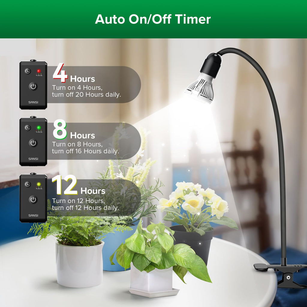 SANSI LED Grow Lights for Indoor Plants, Lifetime Free Bulb Replacement, 300W Full Spectrum Dual Gooseneck Clip Plant Grow Light, Plant Light with Timer 4/8/12 Hrs, High PPFD Growing Power Grow Lamp