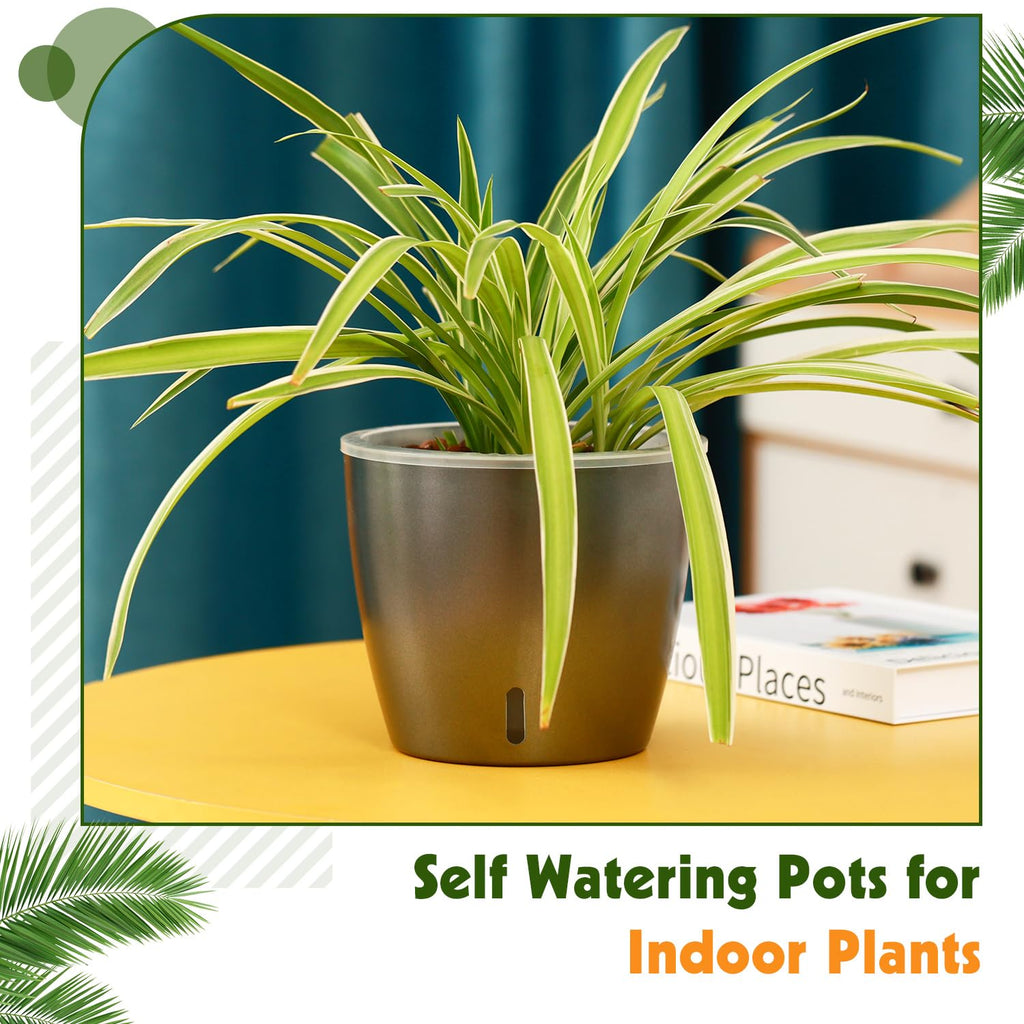Self Watering Pots for Indoor Plants, 12-Pack 5'' Self Watering Planter with Drainage Holes, Small African Violet Pots with Water Level Indicator, Clear Wick Pot, White/Black