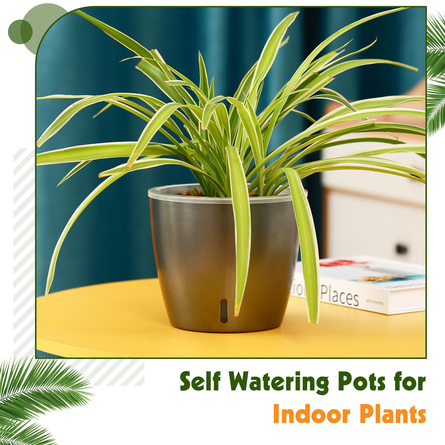 Self Watering Pots for Indoor Plants, 12-Pack 5'' Self Watering Planter with Drainage Holes, Small African Violet Pots with Water Level Indicator, Clear Wick Pot, White/Black
