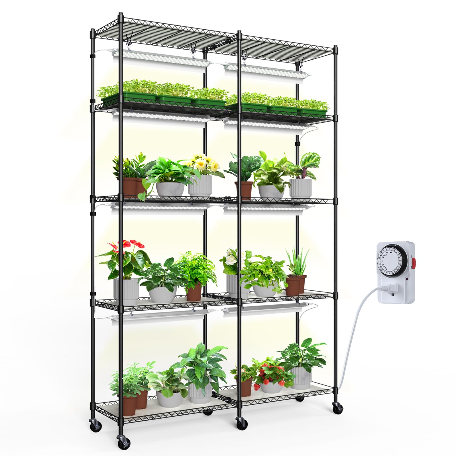 Barrina LH750 Pegboard Indoor Greenhouse with Grow Light, Plant Cabinet with 90W 5000K Full Spectrum Lamps, 3 Adjustable Pegboards, Timer, Wheel, for Foliage Plant, Seedling, 29.5x13.8x67.9IN