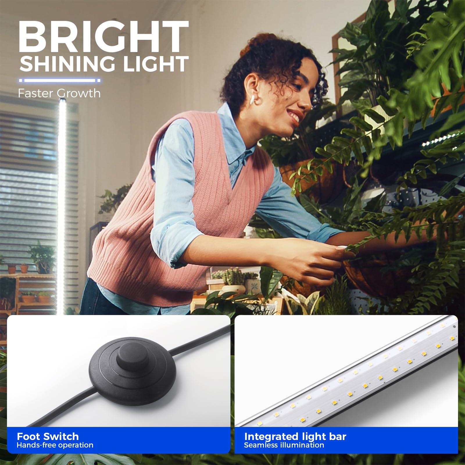 Barrina T10 Pro Standing Grow Light with Timer, 42W, 5000K, Full Spectrum Vertical Tall Grow Lights for Indoor Plants, Wide Coverage, 4FT to 5.6FT Height with Foot Switch, for Flower and Tall Plants