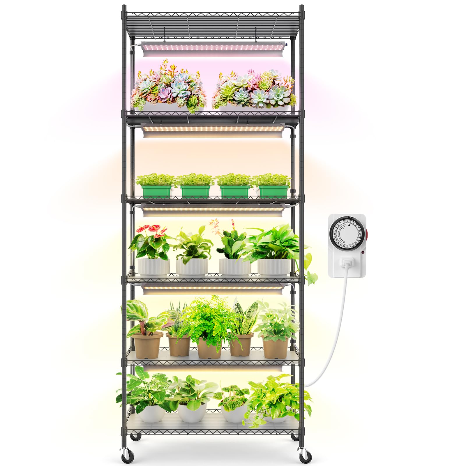 Barrina LH750 Pegboard Indoor Greenhouse with Grow Light, Plant Cabinet with 90W 5000K Full Spectrum Lamps, 3 Adjustable Pegboards, Timer, Wheel, for Foliage Plant, Seedling, 29.5x13.8x67.9IN