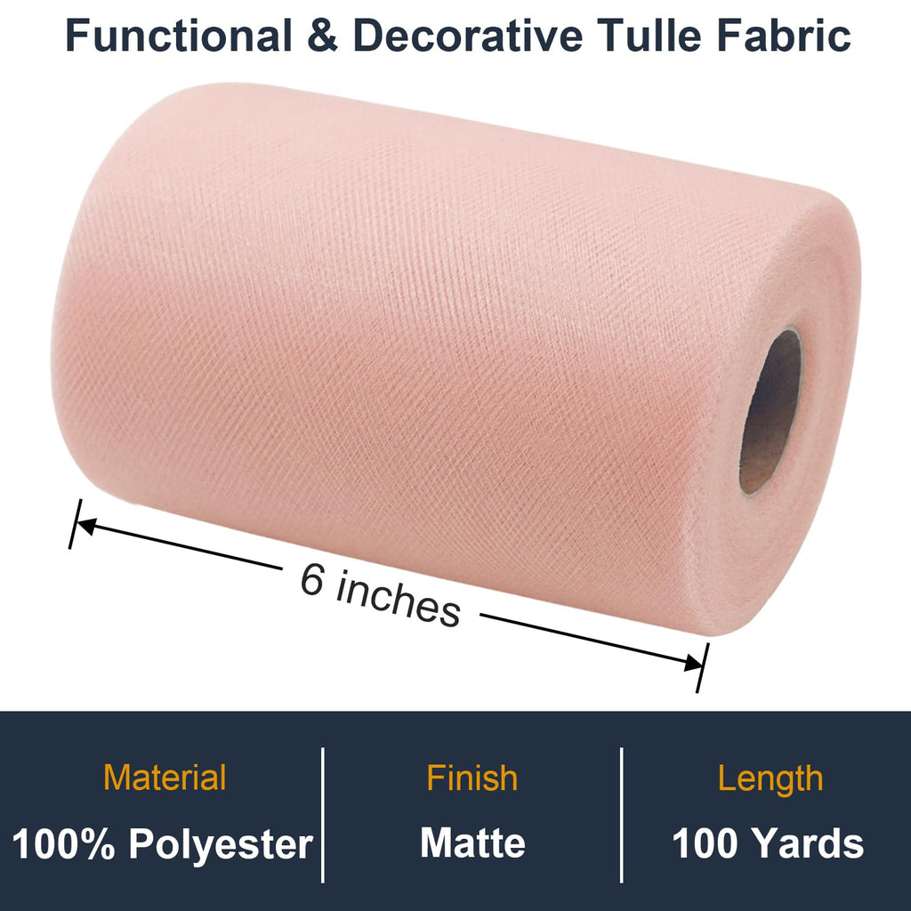 Black Tulle Fabric Roll 6 Inch by 100 Yards (300 ft) Tulle Ribbon Sheer Mesh Netting for DIY Tutu Skirt Gift Wrapping Wedding Baby Shower Birthday Halloween Party Decorations Crafts, 34 Colors (Black)