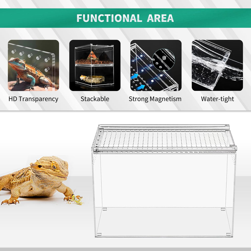 Reptile Terrarium,6.8" x 6.8"x 6" Reptile Breeding Box, Magnetic Acrylic Enclosure，for Tarantula，Hermit Crab，Jumping Spider，Iguana，Leopard Gecko，Bearded Dragon, Insect, Mantis, Scorpions.