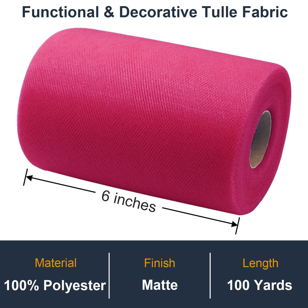 Black Tulle Fabric Roll 6 Inch by 100 Yards (300 ft) Tulle Ribbon Sheer Mesh Netting for DIY Tutu Skirt Gift Wrapping Wedding Baby Shower Birthday Halloween Party Decorations Crafts, 34 Colors (Black)