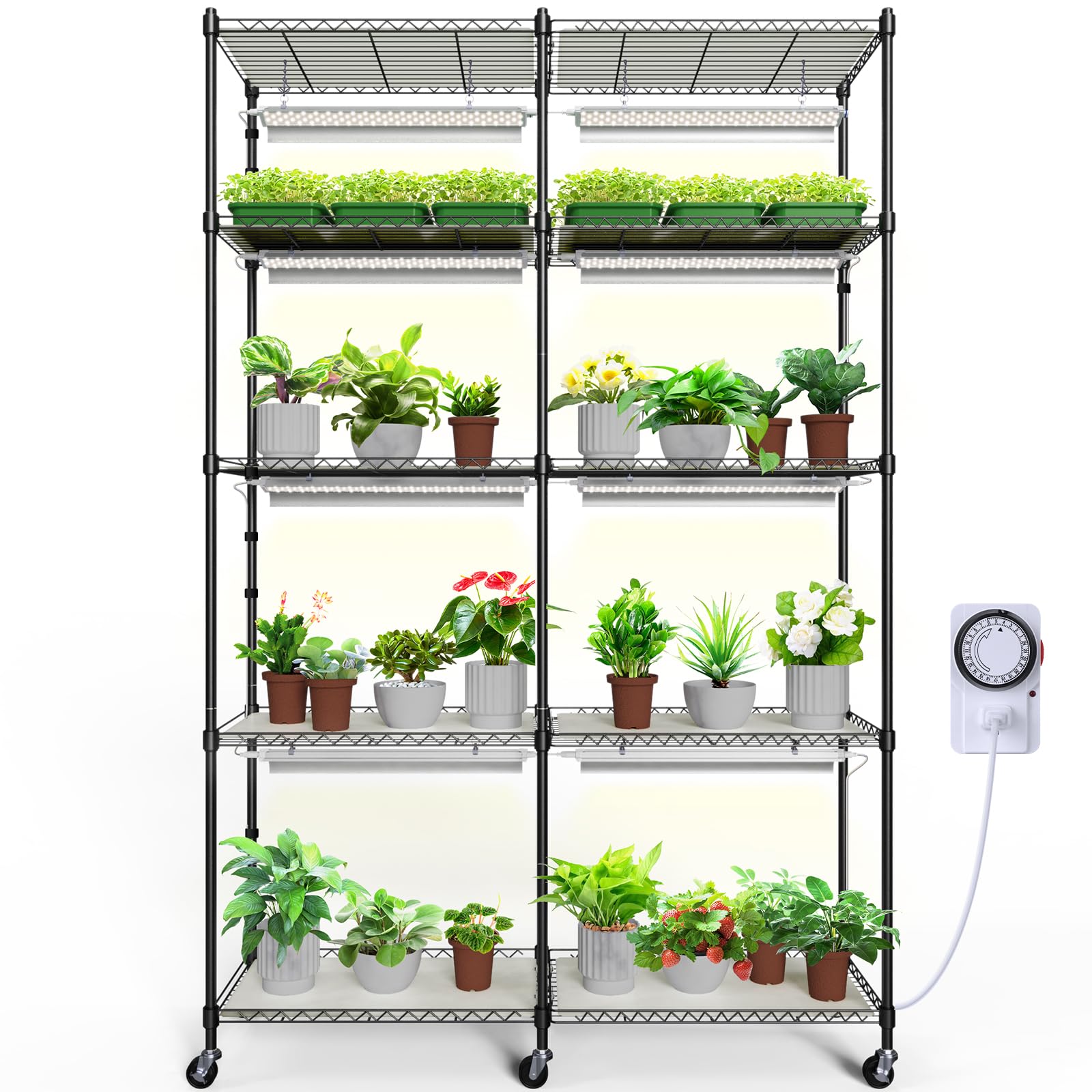 Barrina LH750 Pegboard Indoor Greenhouse with Grow Light, Plant Cabinet with 90W 5000K Full Spectrum Lamps, 3 Adjustable Pegboards, Timer, Wheel, for Foliage Plant, Seedling, 29.5x13.8x67.9IN