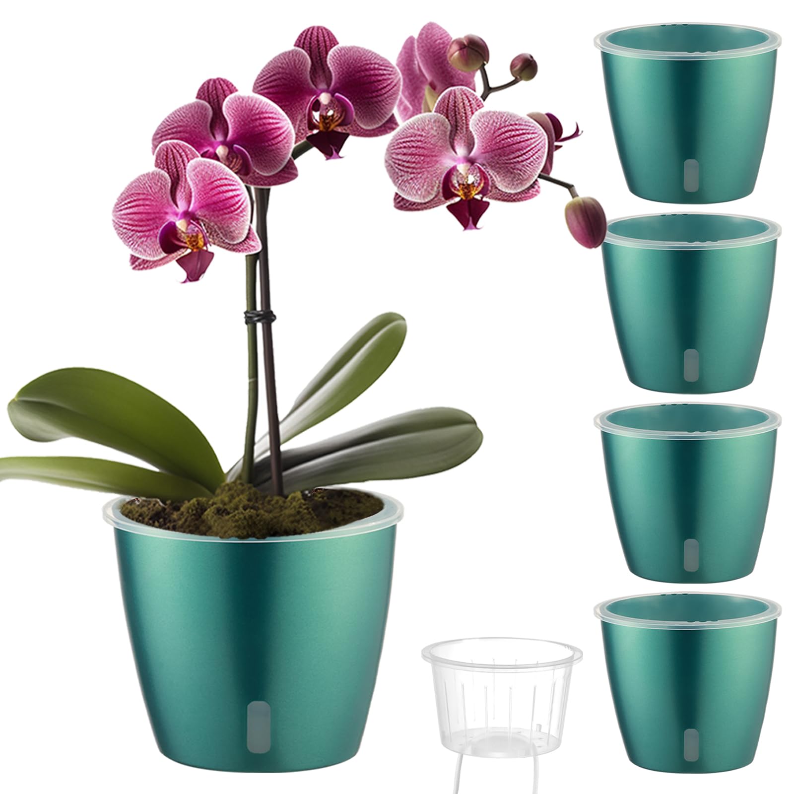 Self Watering Pots for Indoor Plants, 12-Pack 5'' Self Watering Planter with Drainage Holes, Small African Violet Pots with Water Level Indicator, Clear Wick Pot, White/Black