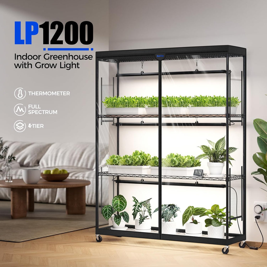 Barrina LP1200 Indoor Greenhouse with Grow Light, 4 Tier Stand with Tent