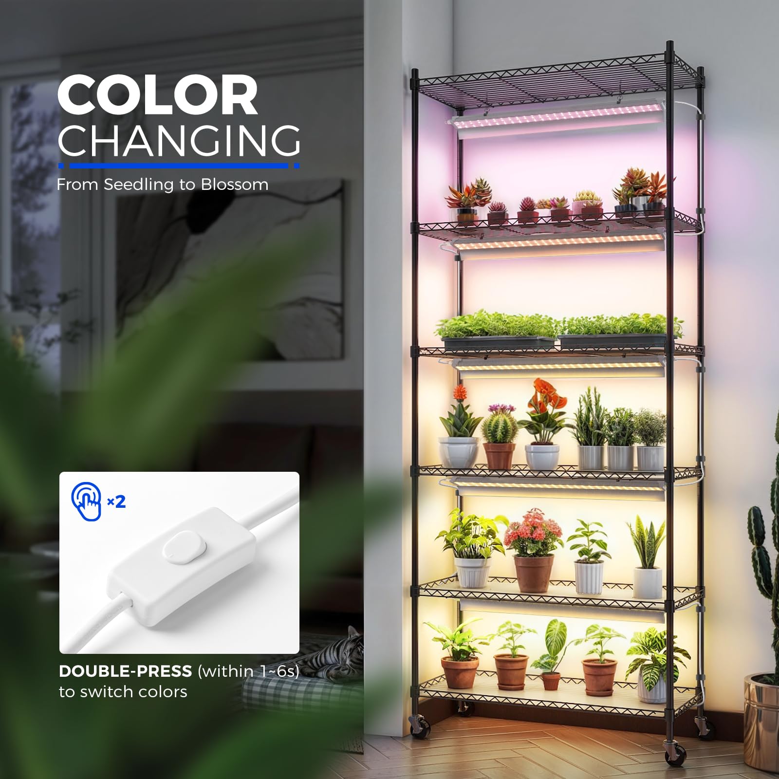 Barrina LH750 Pegboard Indoor Greenhouse with Grow Light, Plant Cabinet with 90W 5000K Full Spectrum Lamps, 3 Adjustable Pegboards, Timer, Wheel, for Foliage Plant, Seedling, 29.5x13.8x67.9IN