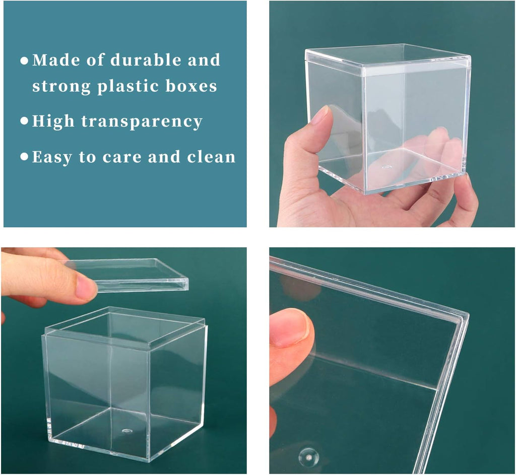 dedoot Small Acrylic Box with Lid 2.2x2.2x1.3 Inch, 4 Pack Suqare Plastic Box Acrylic Storage Cube Boxes Candy Container for Candy, Jewelry Accessories, Tiny Items