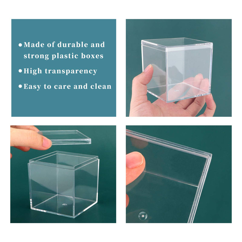dedoot Small Acrylic Box with Lid 2.2x2.2x1.3 Inch, 4 Pack Suqare Plastic Box Acrylic Storage Cube Boxes Candy Container for Candy, Jewelry Accessories, Tiny Items