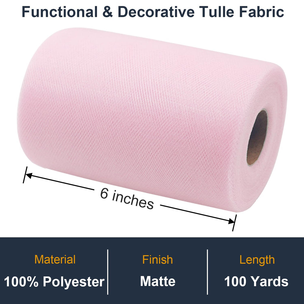Black Tulle Fabric Roll 6 Inch by 100 Yards (300 ft) Tulle Ribbon Sheer Mesh Netting for DIY Tutu Skirt Gift Wrapping Wedding Baby Shower Birthday Halloween Party Decorations Crafts, 34 Colors (Black)