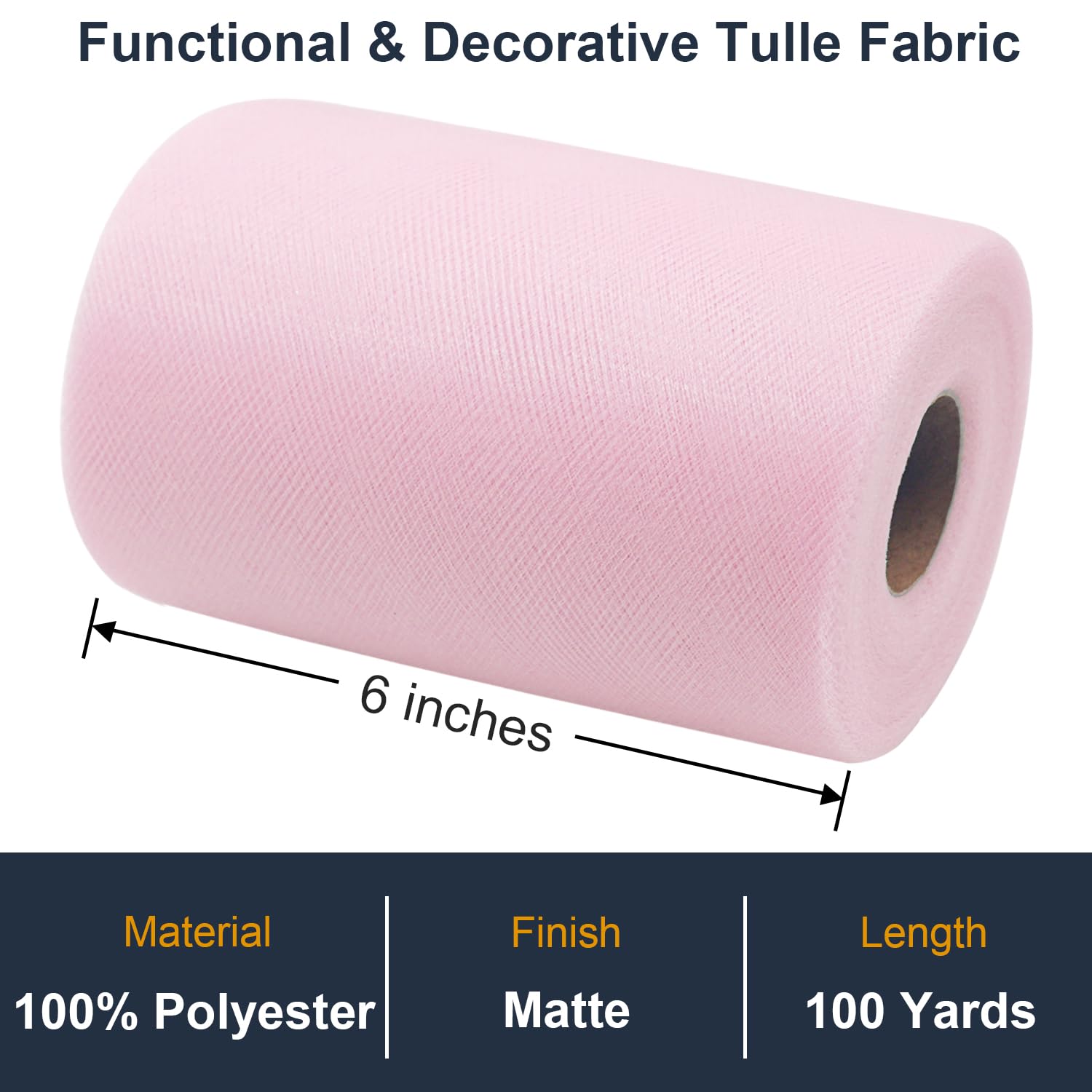 Black Tulle Fabric Roll 6 Inch by 100 Yards (300 ft) Tulle Ribbon Sheer Mesh Netting for DIY Tutu Skirt Gift Wrapping Wedding Baby Shower Birthday Halloween Party Decorations Crafts, 34 Colors (Black)