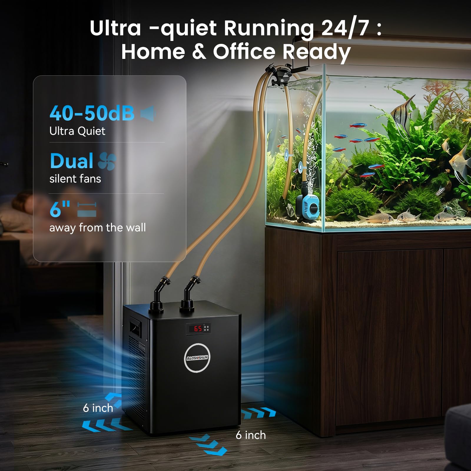 BAOSHISHAN Aquarium Chiller 42gal 1/10 HP Water Chiller for Hydroponics System with Compressor Refrigeration Special Quiet Design for Fish Tank Axolotl Coral Reef Tank 160L (160L)