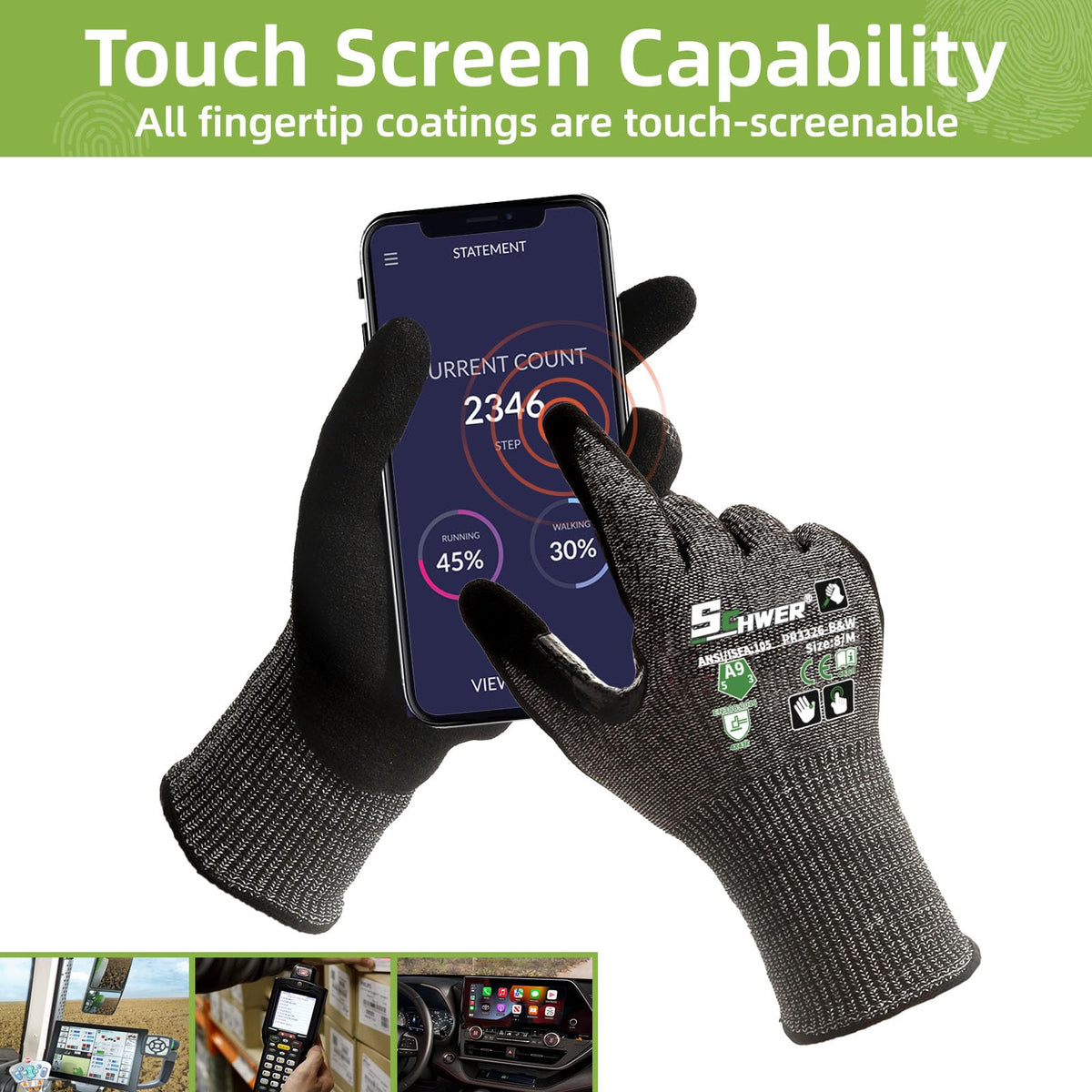 Schwer ProGuard High Level Cut Resistant Work Gloves for Extreme Protection, ANSI A9 Cut Gloves with Reinforced Thumb, Non Slip, Breathable, Durable, Touch-screen, Black 1 Pair（L 3326