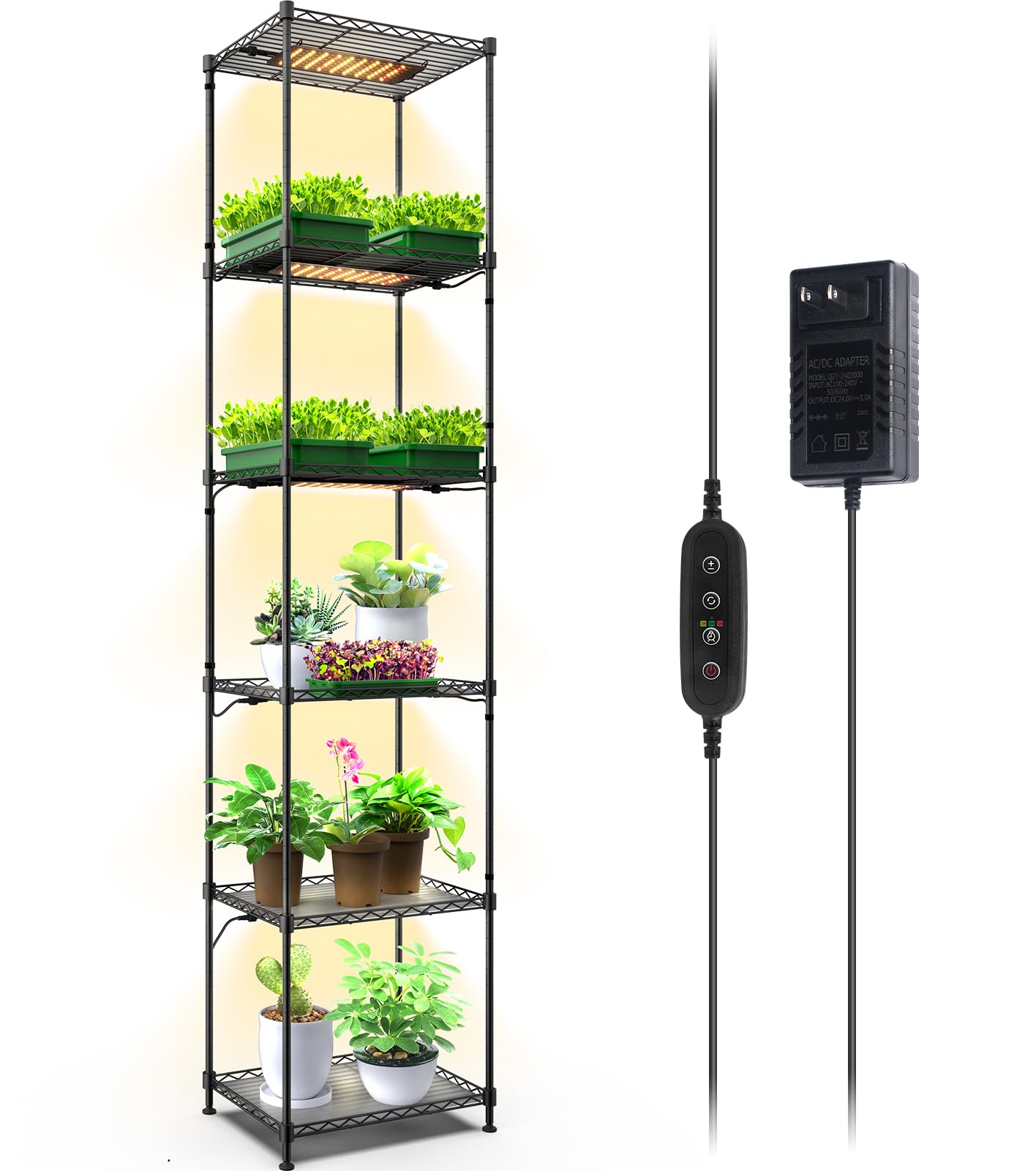 Barrina LH750 Pegboard Indoor Greenhouse with Grow Light, Plant Cabinet with 90W 5000K Full Spectrum Lamps, 3 Adjustable Pegboards, Timer, Wheel, for Foliage Plant, Seedling, 29.5x13.8x67.9IN