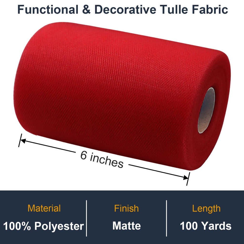 Black Tulle Fabric Roll 6 Inch by 100 Yards (300 ft) Tulle Ribbon Sheer Mesh Netting for DIY Tutu Skirt Gift Wrapping Wedding Baby Shower Birthday Halloween Party Decorations Crafts, 34 Colors (Black)