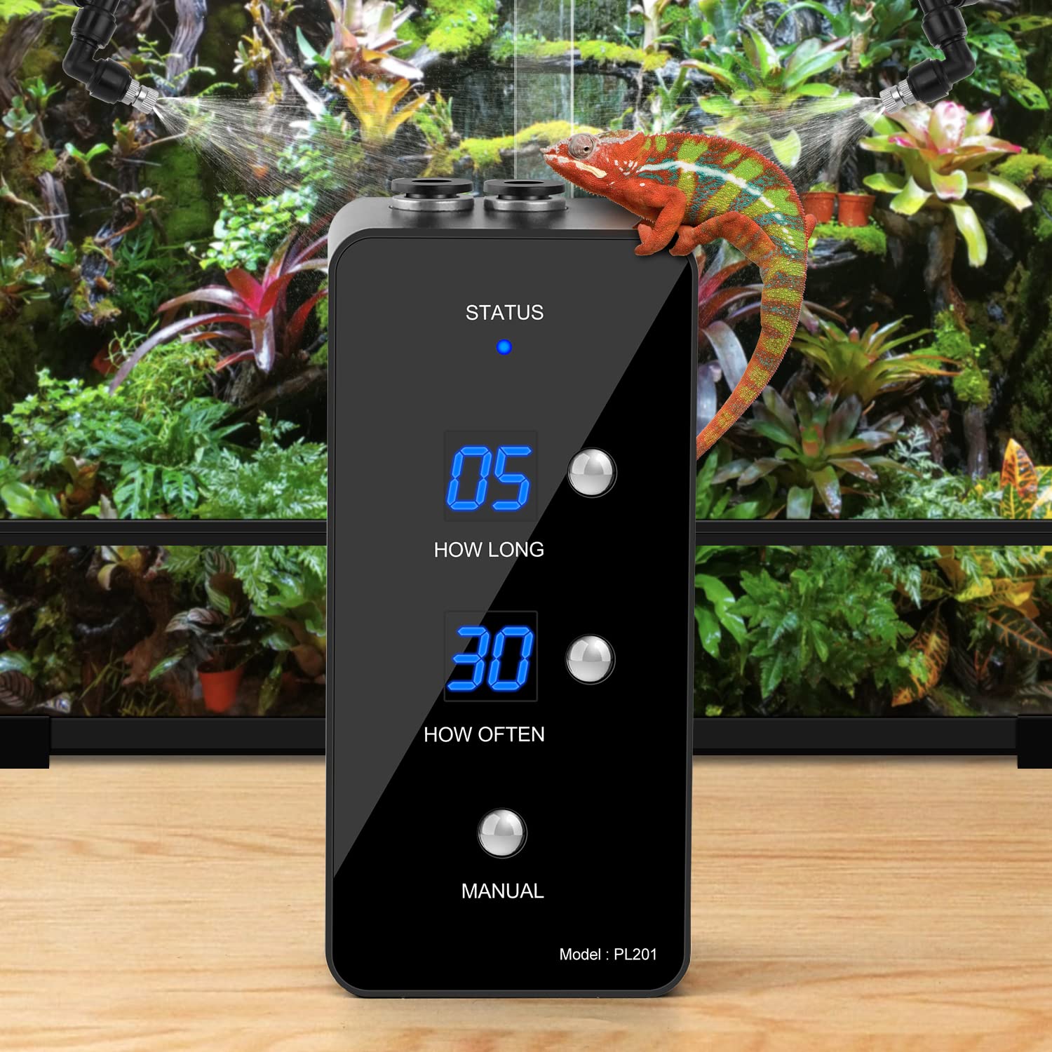 Moistenland WiFi Enabled Reptile Mister for Terrariums, Reptile Misting System for Snake Ball Python Tortoise Lizard Aquarium with 2 Adjustable Misting Nozzles
