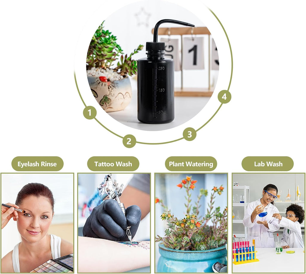 Melphoe Tattoo Wash Bottle Squeeze, 2Pcs 250ml Water Squirt Bottle Succulent Watering, Safety Rinse Watering Tools, Tattoo Supplies, Irrigation Sprinkling Can Wash Plant (Black)