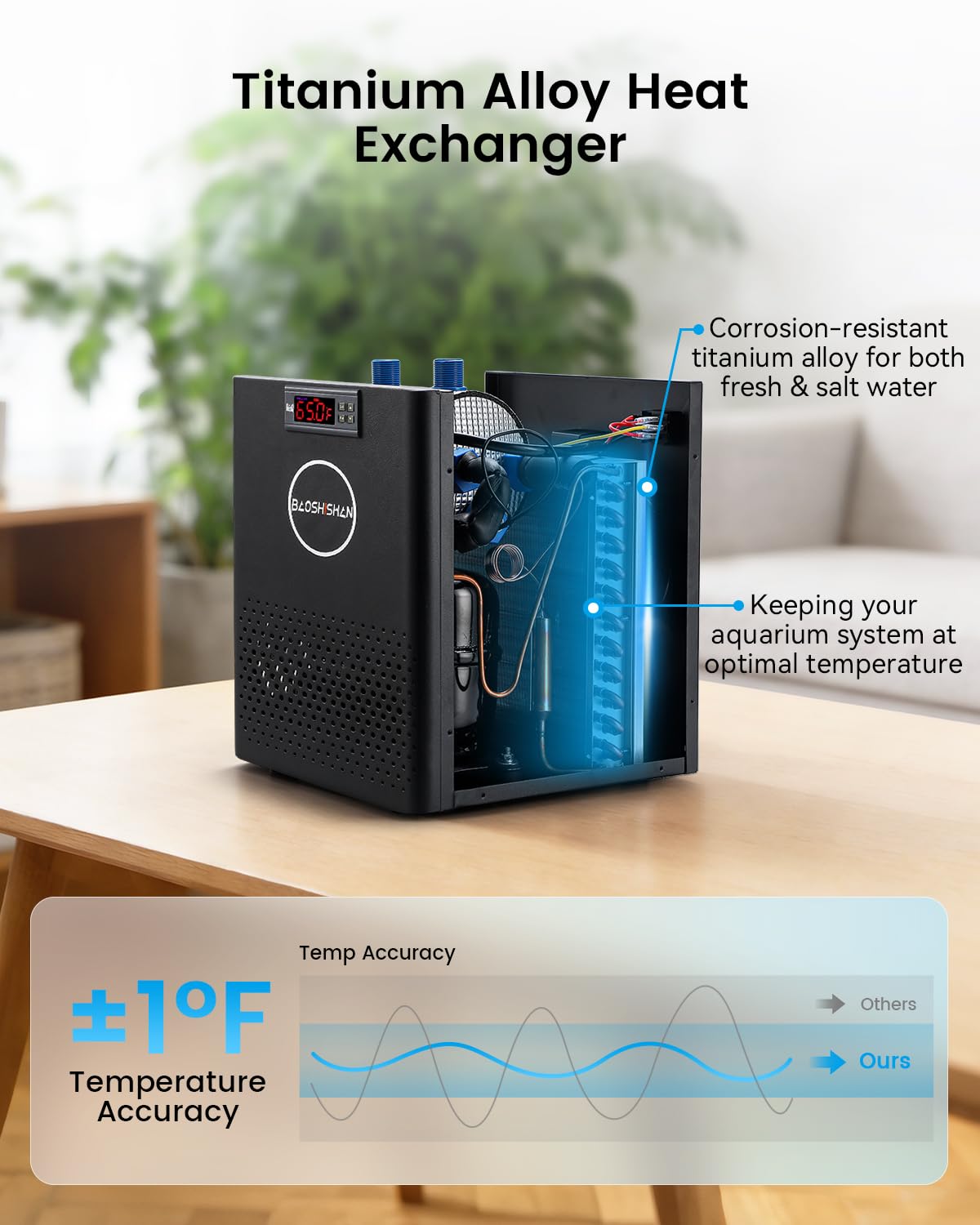 BAOSHISHAN Aquarium Chiller 42gal 1/10 HP Water Chiller for Hydroponics System with Compressor Refrigeration Special Quiet Design for Fish Tank Axolotl Coral Reef Tank 160L (160L)