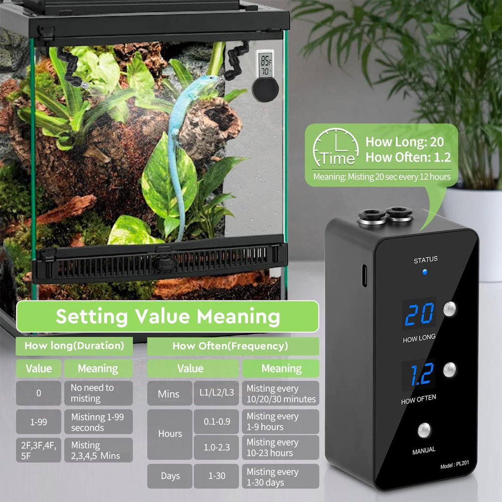 Moistenland WiFi Enabled Reptile Mister for Terrariums, Reptile Misting System for Snake Ball Python Tortoise Lizard Aquarium with 2 Adjustable Misting Nozzles