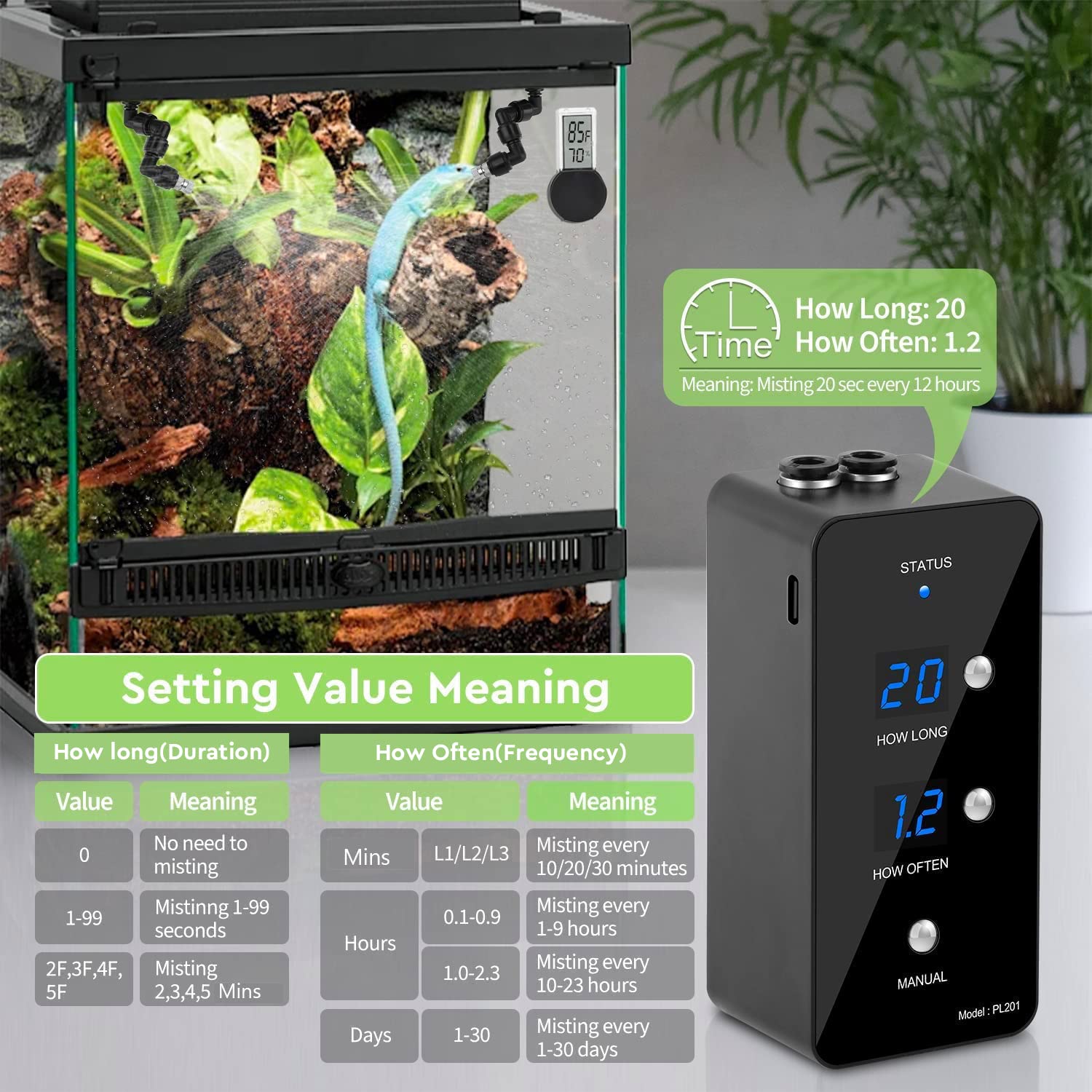 Moistenland WiFi Enabled Reptile Mister for Terrariums, Reptile Misting System for Snake Ball Python Tortoise Lizard Aquarium with 2 Adjustable Misting Nozzles