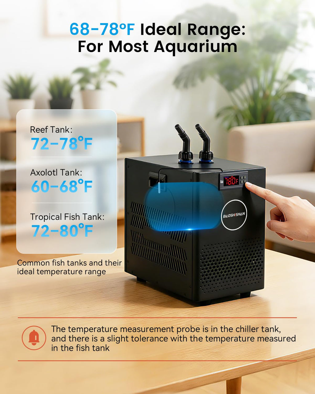 BAOSHISHAN Aquarium Chiller 42gal 1/10 HP Water Chiller for Hydroponics System with Compressor Refrigeration Special Quiet Design for Fish Tank Axolotl Coral Reef Tank 160L (160L)