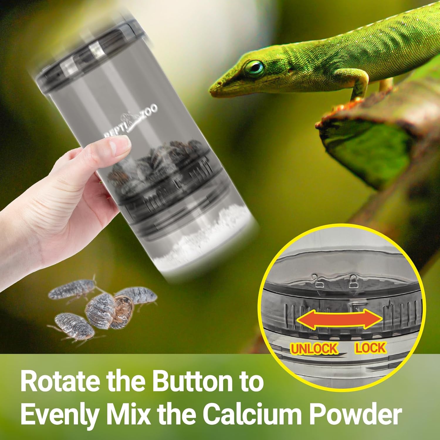 REPTI ZOO Reptile Cricket Calcium Powder Mixer, Cricket Keeper Shaker for Bearded Dragon Gecko Snake Lizards, Dispenser Feeder for Chameleon Reptile & Amphibians