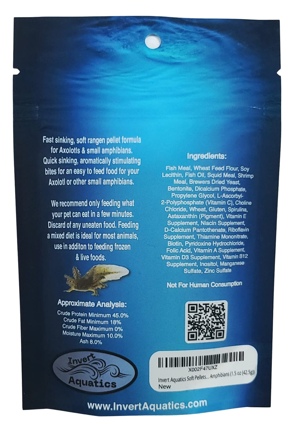 Soft Pellets for Axolotls - Moist Sinking Diet for Axolotl, Newts, Salamanders & Other Small Amphibians (3 oz (85g))