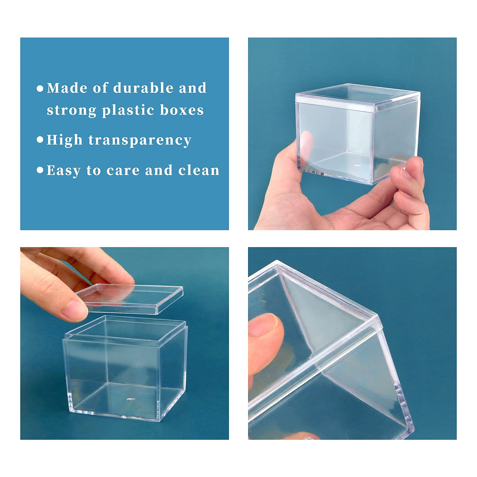 dedoot Small Acrylic Box with Lid 2.2x2.2x1.3 Inch, 4 Pack Suqare Plastic Box Acrylic Storage Cube Boxes Candy Container for Candy, Jewelry Accessories, Tiny Items