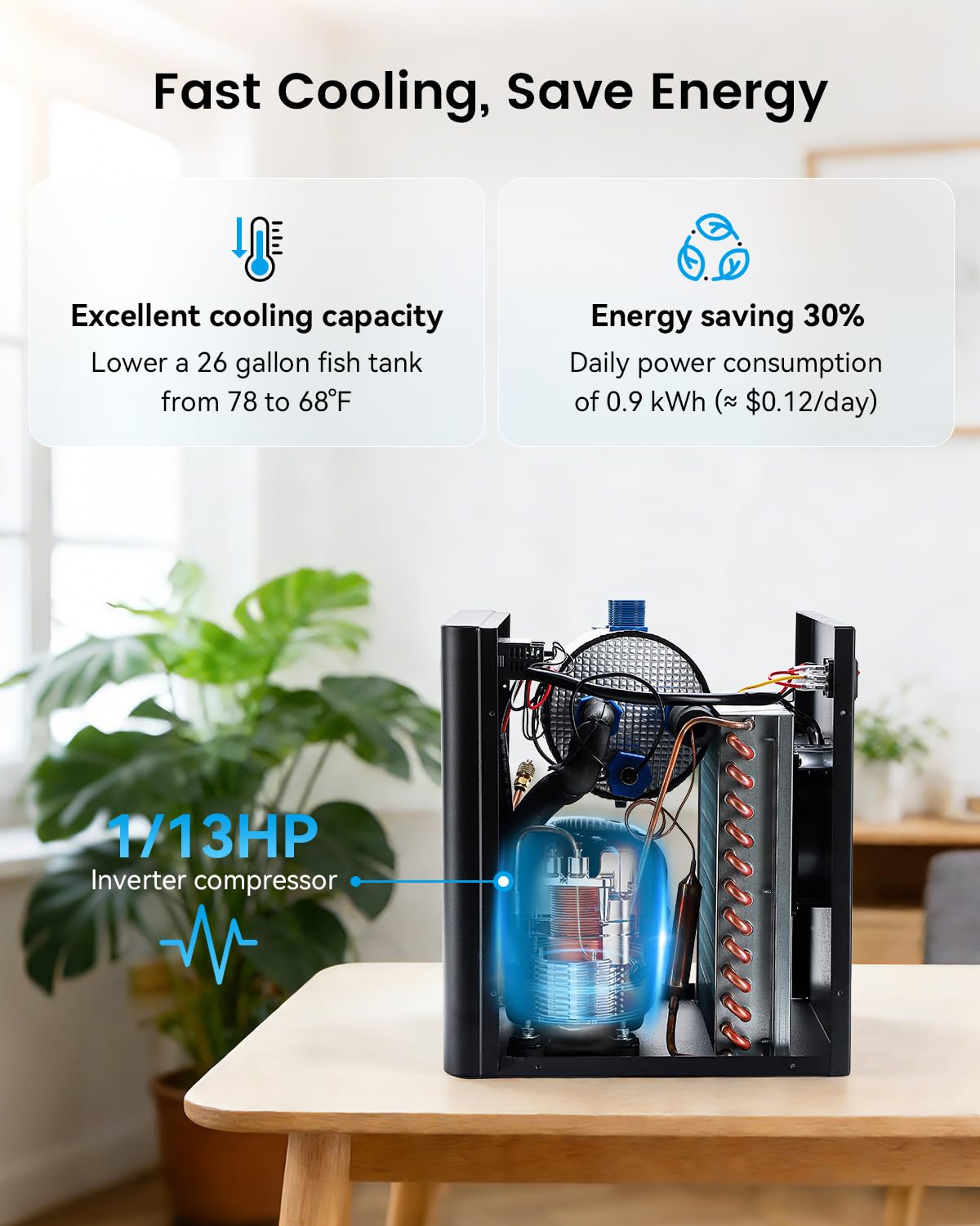 BAOSHISHAN Aquarium Chiller 42gal 1/10 HP Water Chiller for Hydroponics System with Compressor Refrigeration Special Quiet Design for Fish Tank Axolotl Coral Reef Tank 160L (160L)