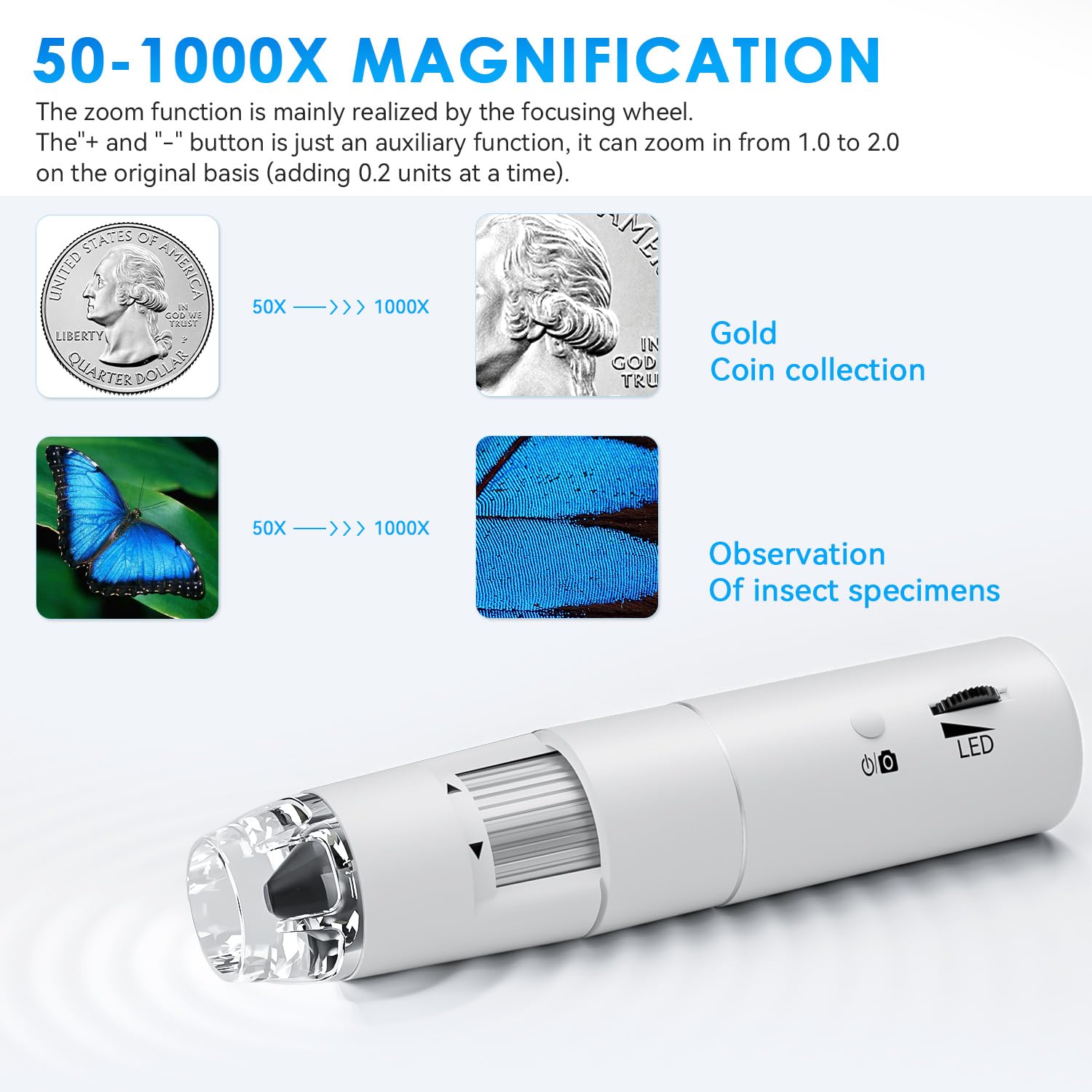 Wireless Digital Microscope, Skybasic 50X-1000X Magnification WiFi Portable Handheld Microscopes with Adjustable Stand HD USB Microscope Camera Compatible with iPhone Android iPad Windows Mac Computer