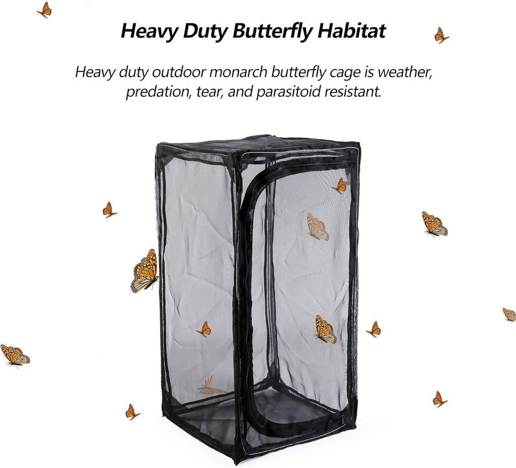 30" Heavy Duty Monarch Butterfly Habitat, Outdoor Collapsible Insect Mesh Cage Terrarium Pop-up with Zipper Protection and Unzip Bottom