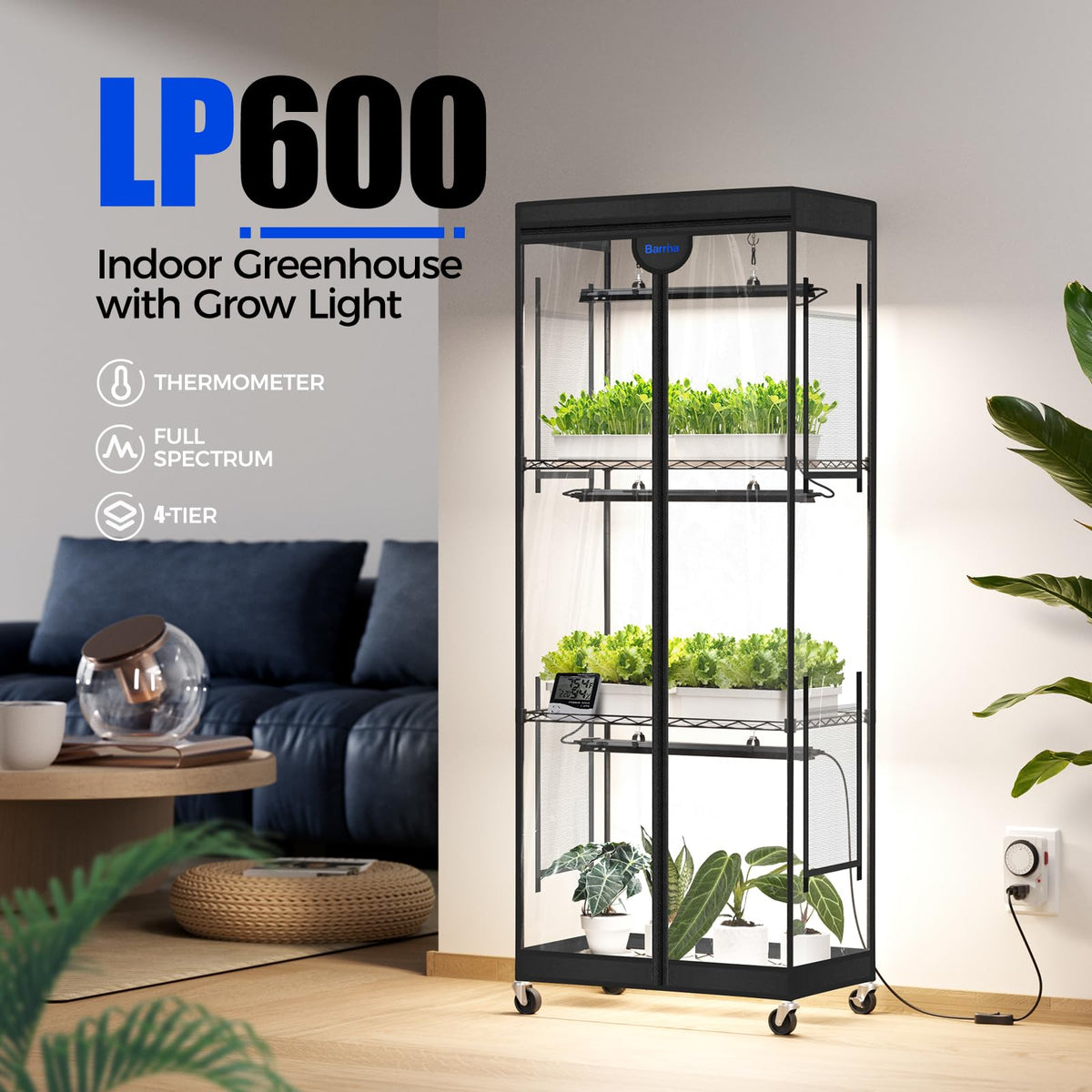 Barrina LP1200 Indoor Greenhouse with Grow Light, 4 Tier Stand with Tent