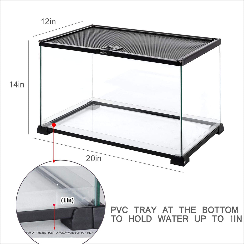 REPTIZOO Small Glass Tank 8 Gallon, Top Opening Terrarium 12" x 12" x 12" Leopard Gecko Tarantula Young Lizard Hermit Crab Frog Insects Breeding Tank
