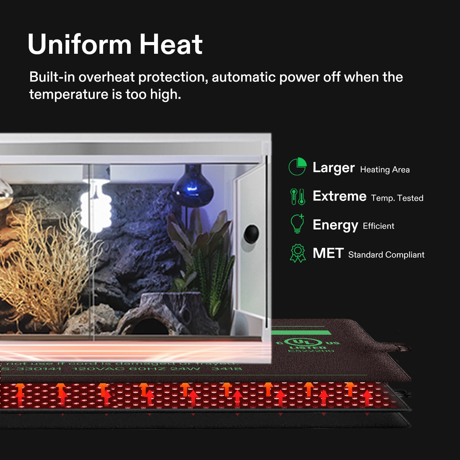 VIVOSUN Reptile Heating Pad 6x8 Inch with Thermostat Combo Under Tank Terrarium Heating Mat for Turtles, Lizards, Frogs, and Other Reptiles