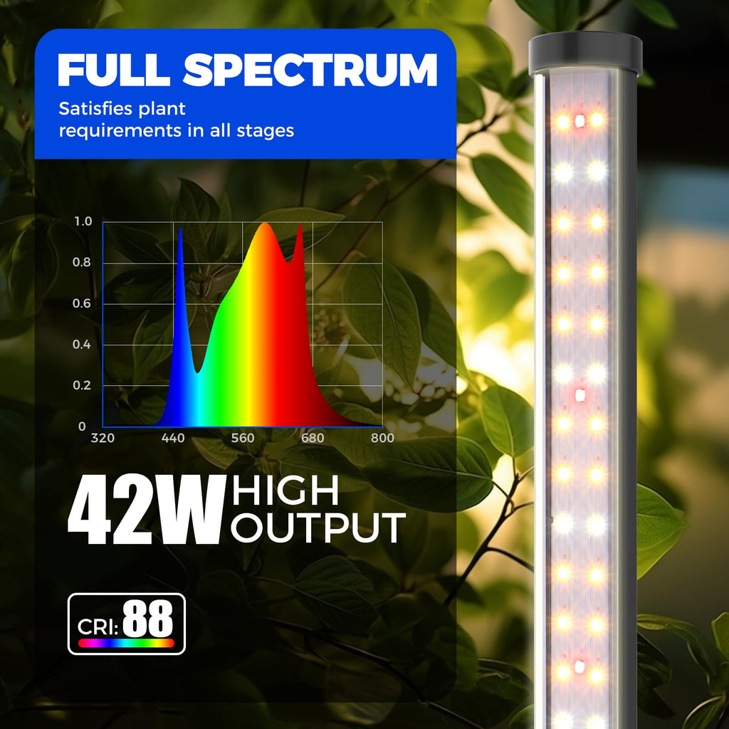 Barrina T10 Pro Standing Grow Light with Timer, 42W, 5000K, Full Spectrum Vertical Tall Grow Lights for Indoor Plants, Wide Coverage, 4FT to 5.6FT Height with Foot Switch, for Flower and Tall Plants