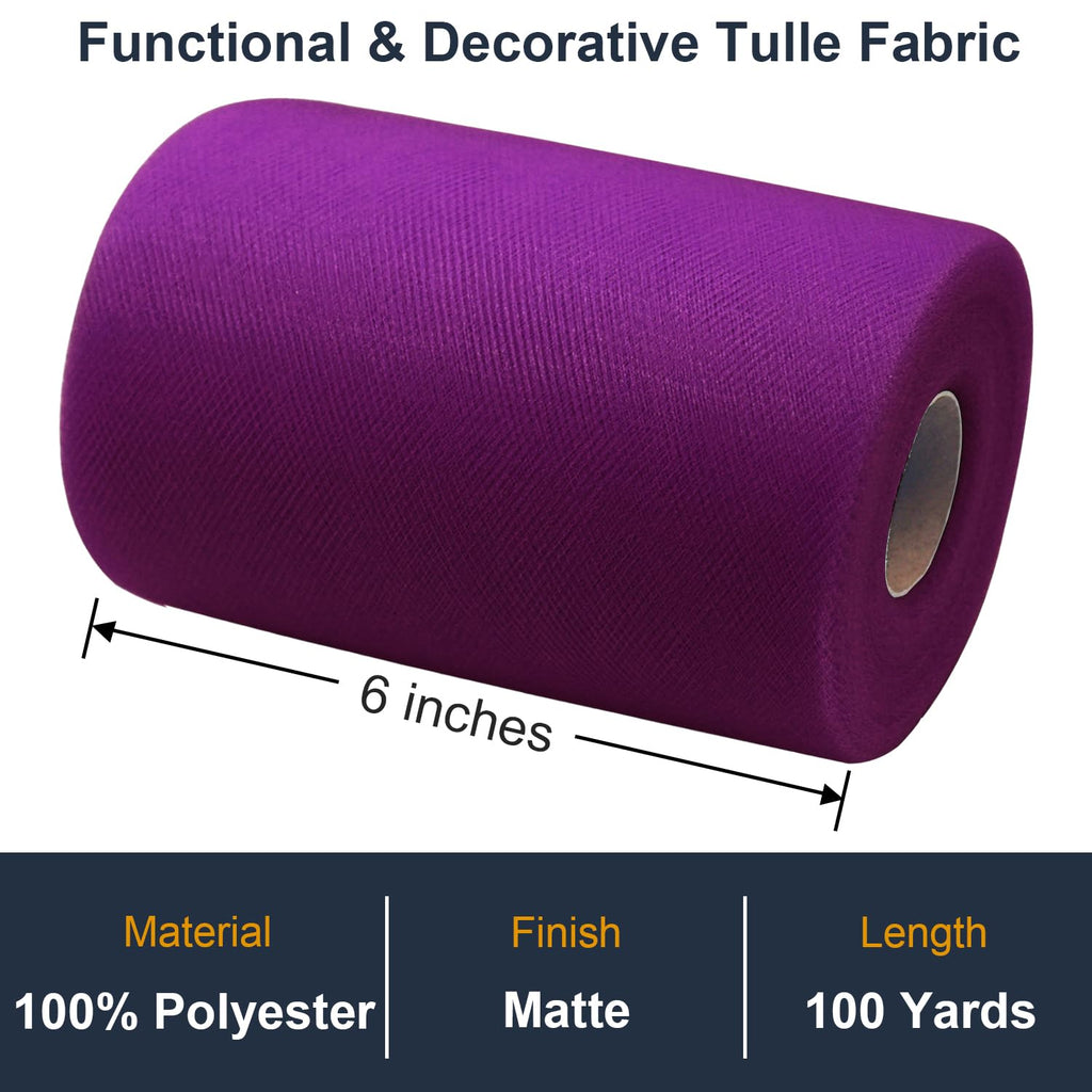 Black Tulle Fabric Roll 6 Inch by 100 Yards (300 ft) Tulle Ribbon Sheer Mesh Netting for DIY Tutu Skirt Gift Wrapping Wedding Baby Shower Birthday Halloween Party Decorations Crafts, 34 Colors (Black)